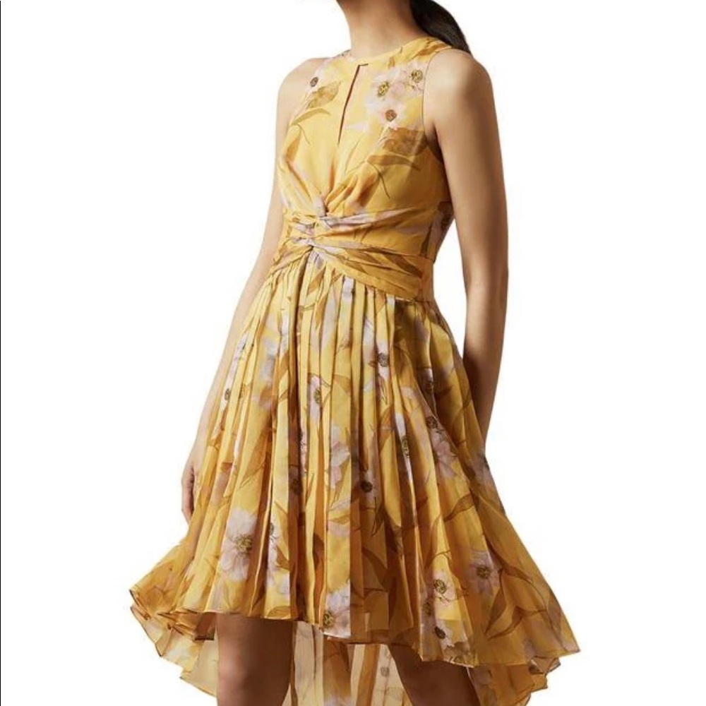 Ted Baker yellow Cabana midi dress size 4 Ted equal US size 12 NWT